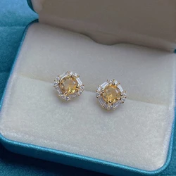 Creative geometric exquisite citrine ear studs small light luxury earrings for women exquisite charm wedding silver jewelry gift