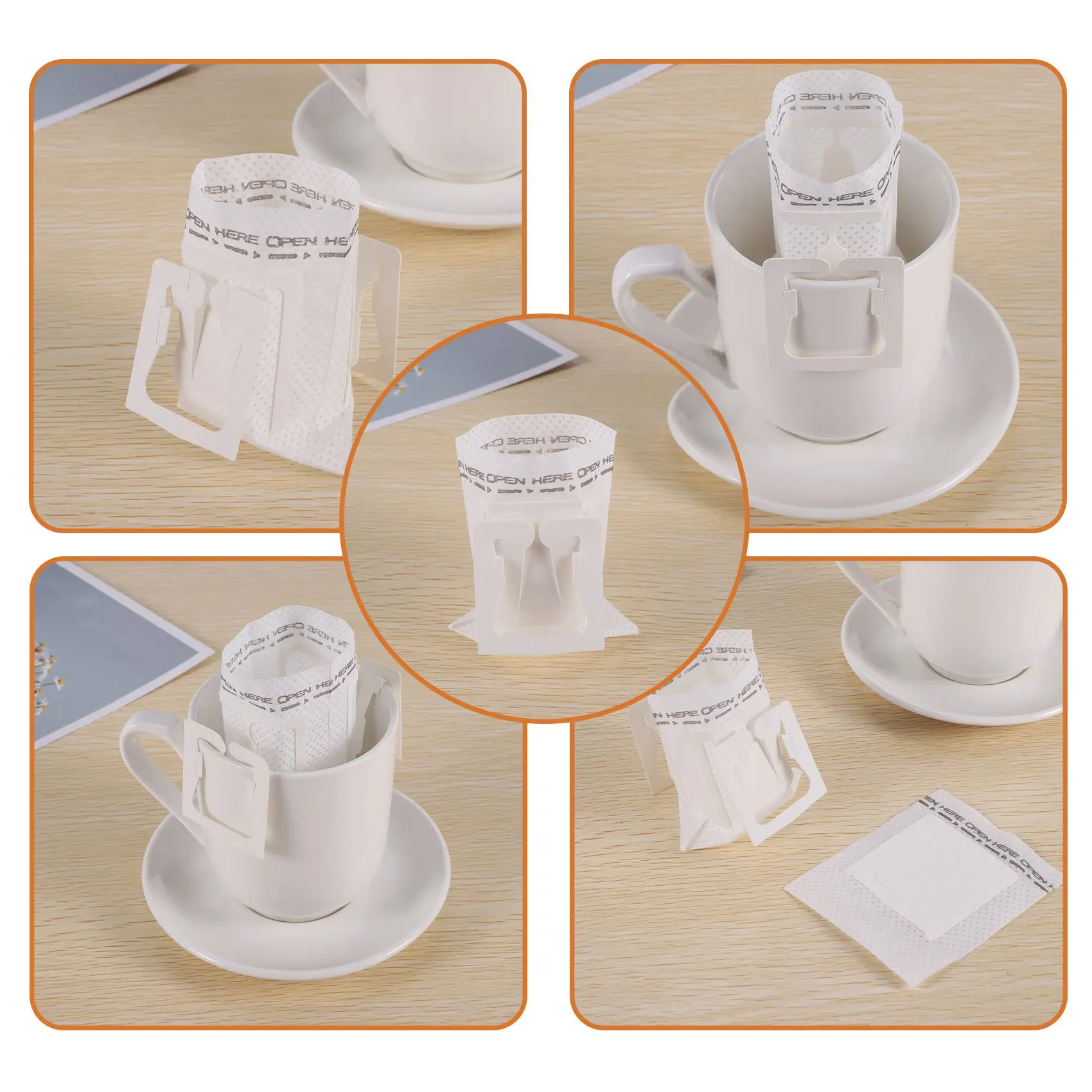 A21Q -50Pcs / Pack Drip Coffee Filter Bag Portable Hanging Ear Style Coffee Filters Paper Home Office Travel Brew Coffee And Tea