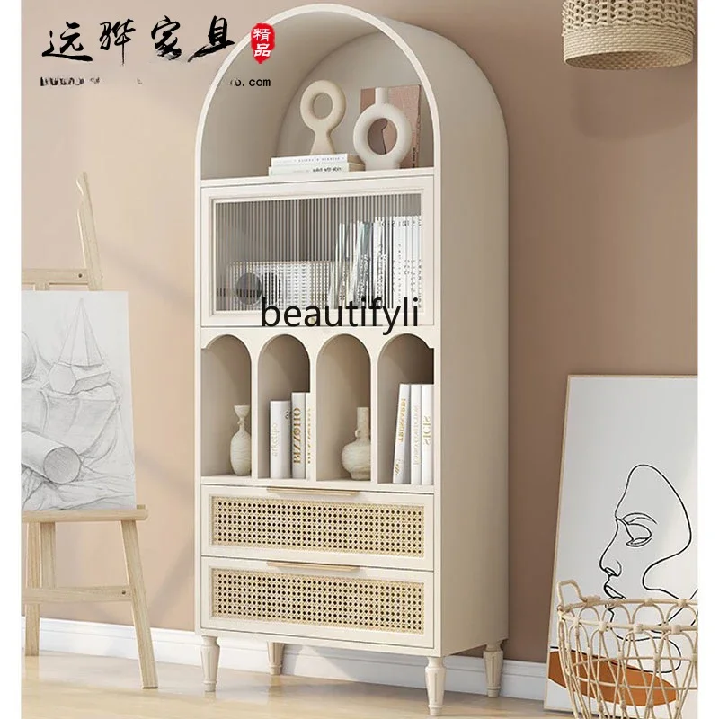 

American arched rattan bookcase modern simple side cabinet living room decorative locker