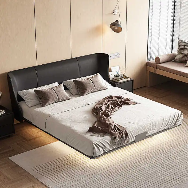 #Alice suspended leather bed modern simple carbon steel bed frame medium antique black