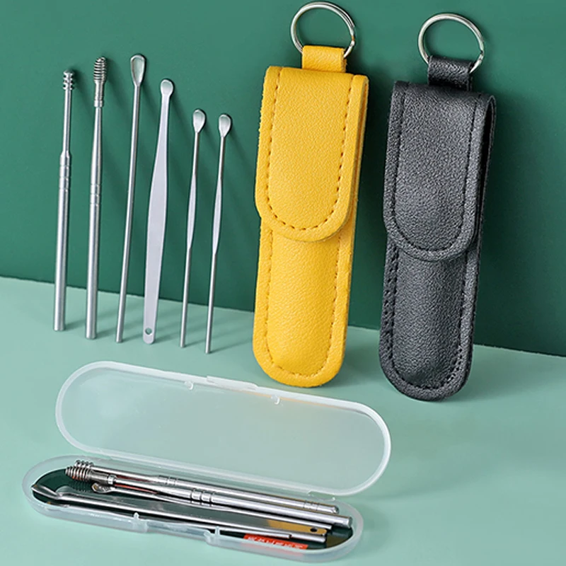 6Pcs/set Ear Cleaner Ear Wax Pickers Stainless Steel Earpick Wax Remover Piercing Kit Earwax Spoon Care Ear Clean Tools