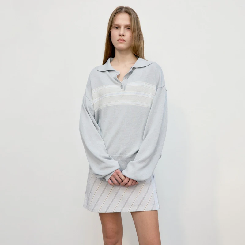 

Корейский повседневный свободный вязаный топ в полоску с длинными рукавами для женщин, омолаживающий, с цветовыми блоками, универсальный, для отдыха