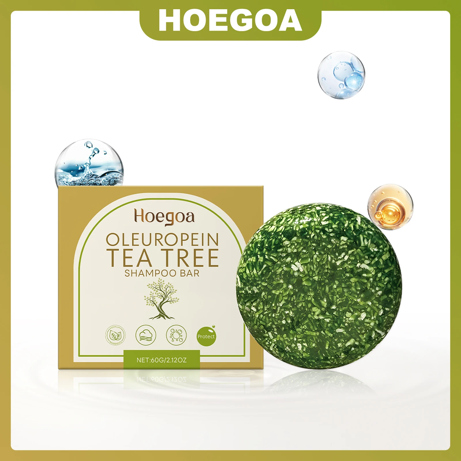 

HOEGOA 60g Oleuropein Tea Tree Shampoo Bar Herbal Formula Nourish Scalp Strengthen Roots Moisturize Hair Maintains pH Balance