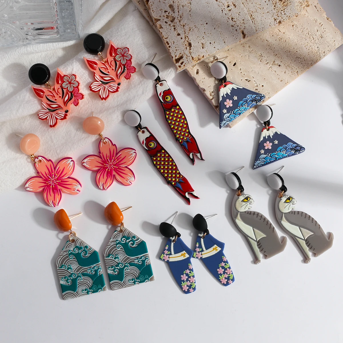 AENSOA Trendy Abstract Pattern Acrylic Drop Earrings for Women Geometric Cartoon Animals Flowers Pendant Earrings Japan Jewelry