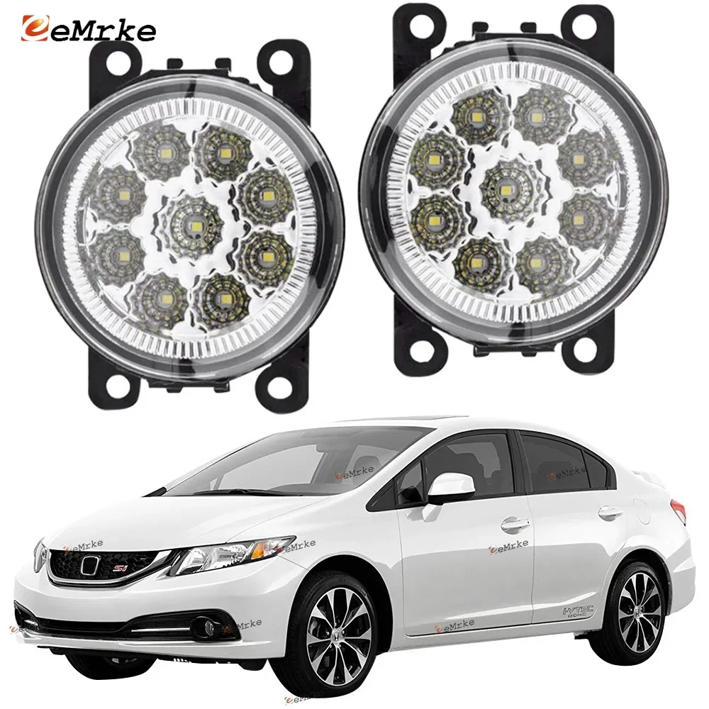 EEMRKE 2 PCS Car Fog Lights for Honda Civic Si FB6 2013 2014 2015 2016 2017 2018 2019 9 Led Fog Lamp H11 12V Front Bumper DRL