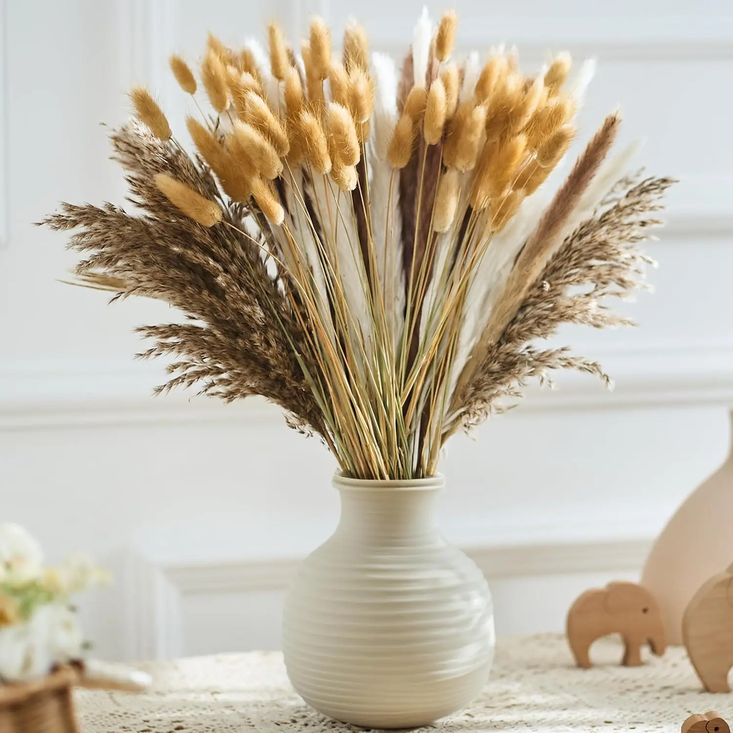 110PCS Dried Pampas Grass and Bunny Tails Dried Flowers -Boho Decor for Wedding Floral Arrangements and Stylish Home Decor  Fall