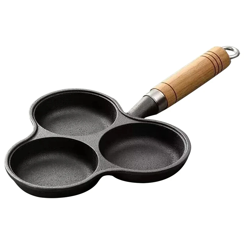 3 Hole Cast Iron Omelet Pan Non-Stick Cooking Egg Ham Pan Breakfast Grill Cooking Pot Egg Frying Pan Pancake Pan-A51M
