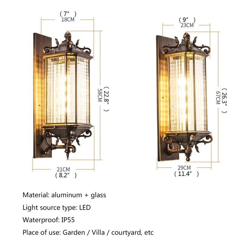 BERTH – applique murale d'extérieur LED classique rétro de luxe, étanche IP65, décorative pour la maison