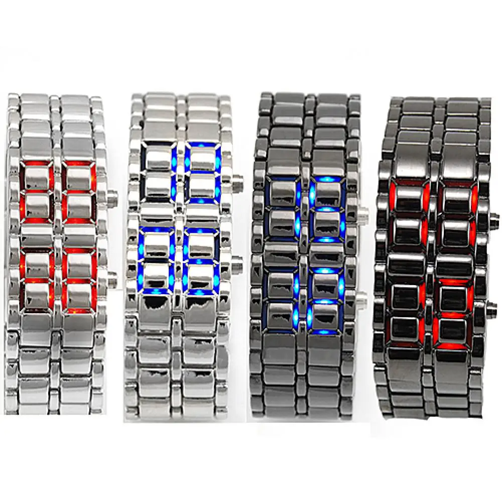 Masculino feminino aço inoxidável led digital pulseira de quartzo relógio de pulso reloj de pulsera de cuarzo digital led