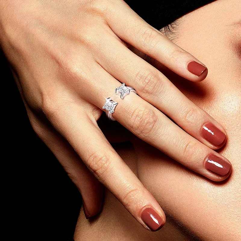 NASIA1CTTW 4.5mm Princess Cut Moissanite Rings for Women Adjustable 100% S925 Sterling Silver Wedding Party Band Gifts 2026