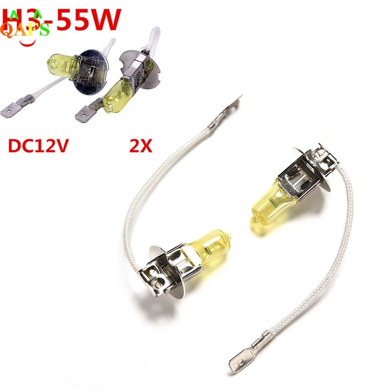 HeadLight Lamp Dark Golden Yellow Glass Replacement Car Halogen Light Bulb Super Brighter 1Pair 12V 55W H3