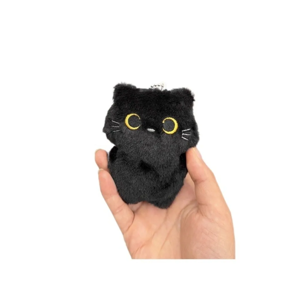 Cute Mini Keychain Yellow Eyes Black Cat Design Animal Soft Car Keyring Birthday Gift