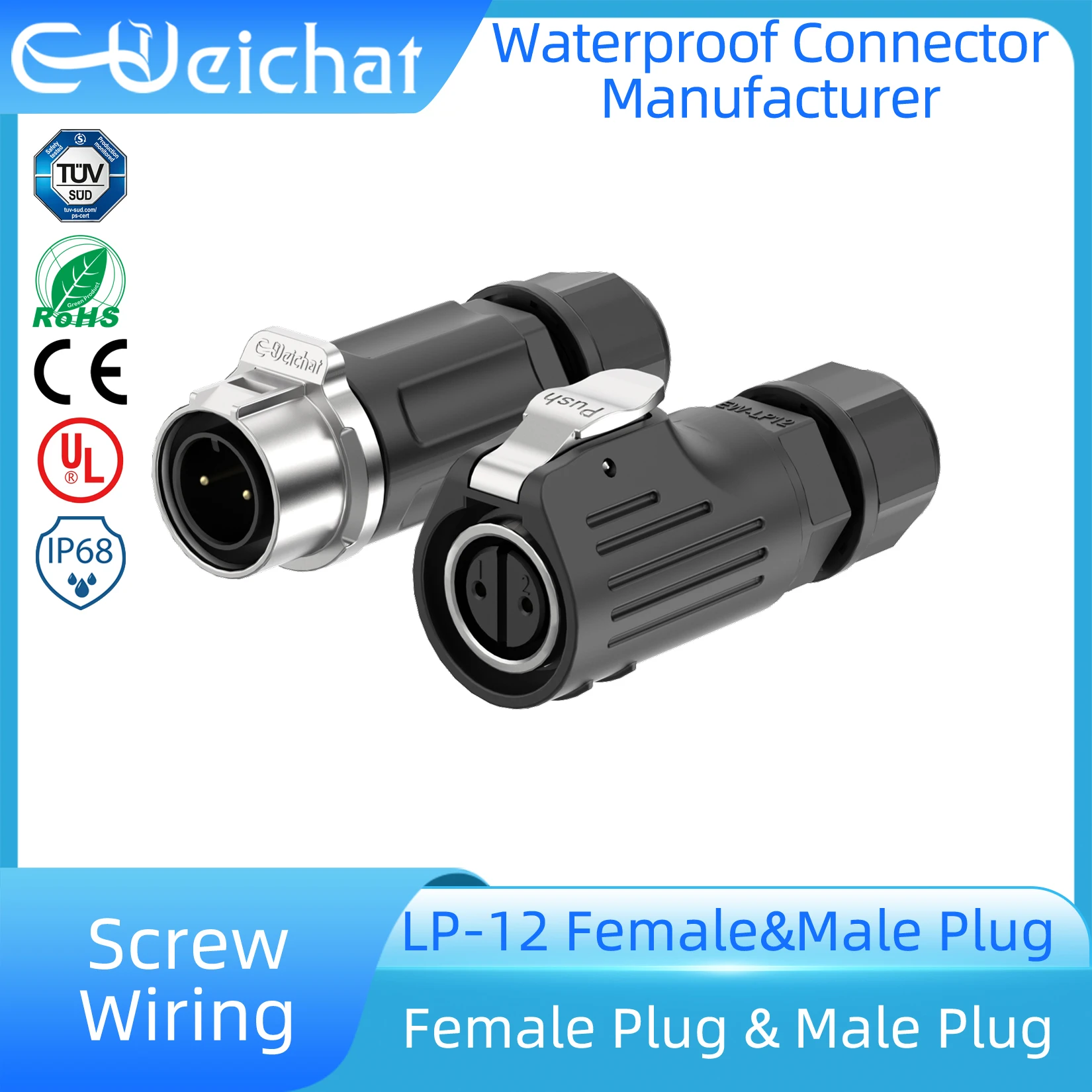 

LP12 Screw Wiring Waterproof Connector IP68 Industrial Circular Aviation Electrical Connector M12 2-8 Pin Female & Male Plug