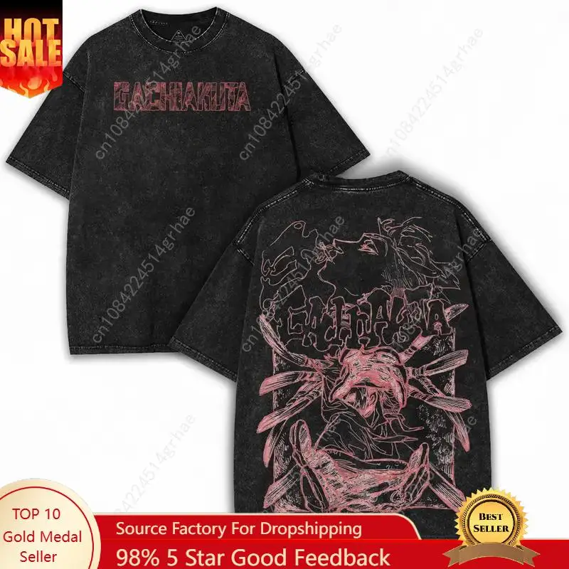 Dark Fantasy Wasteland Anime Gachiakuta Graphic Print T-shirt Oversized Retro Washed Cotton Tee Men Women Harajuku Fashion Tops