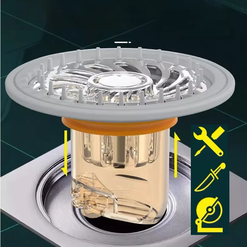 

1pc Bathroom Floor Drain with Filter Net Anti Odor Magnetic Suction Direct Drainage Non Clogging Shower Drain Hair Catcher