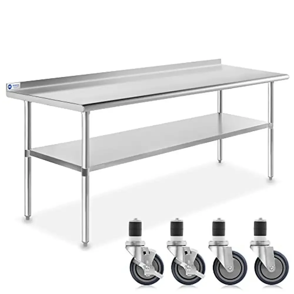 Commercial Stainless Steel Work Table 72x30 with Backsplash and Wheels