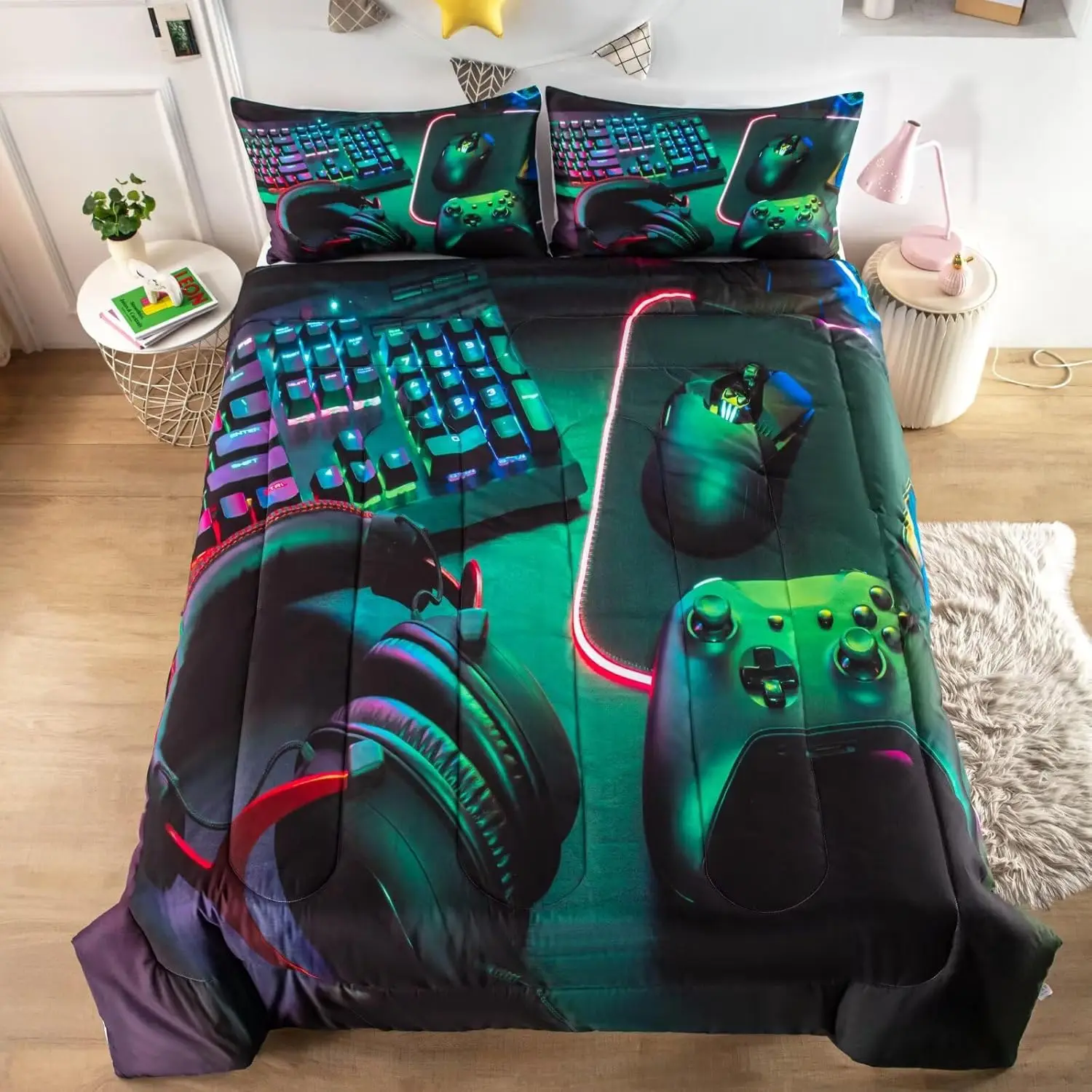 

Игровой комплект постельного белья для подростков, размеры Twin, Full, Queen, с дизайном в виде контроллера, из мягкого микрофибера