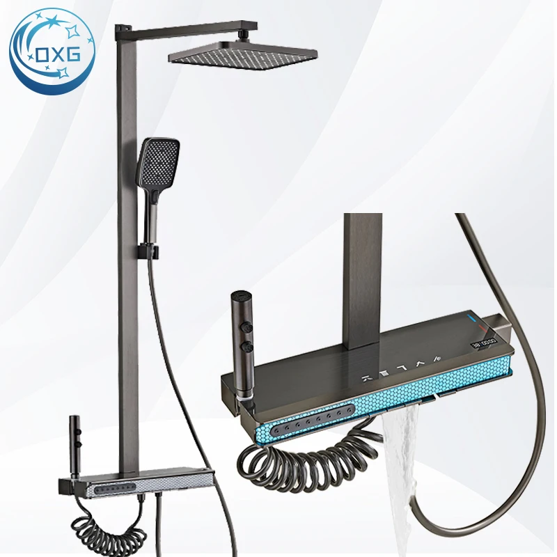 OXG серый смеситель для душа в ванной комнате с цифровым дисплеем, смеситель для тропического душа в ванной комнате, душевая система, окружающий свет, массаж спины