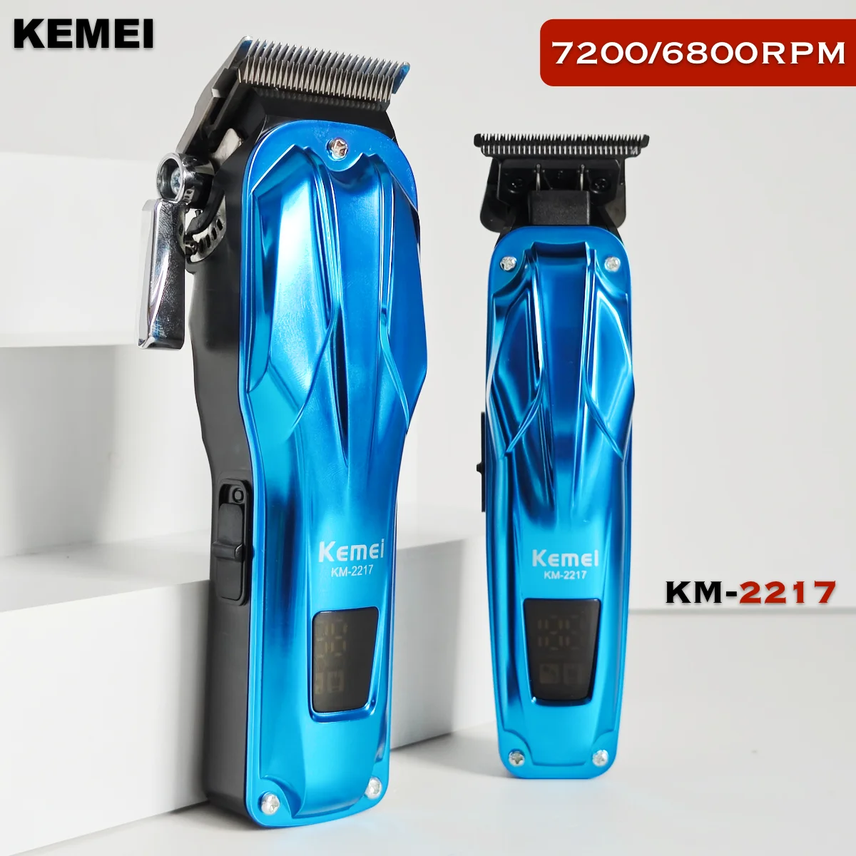 Professional Electric Barbers 2PC Set KM-2217 Brushless Motor 7200RPM Carbon Steel And DLC Blade Hair Clipper Trimmer For Man