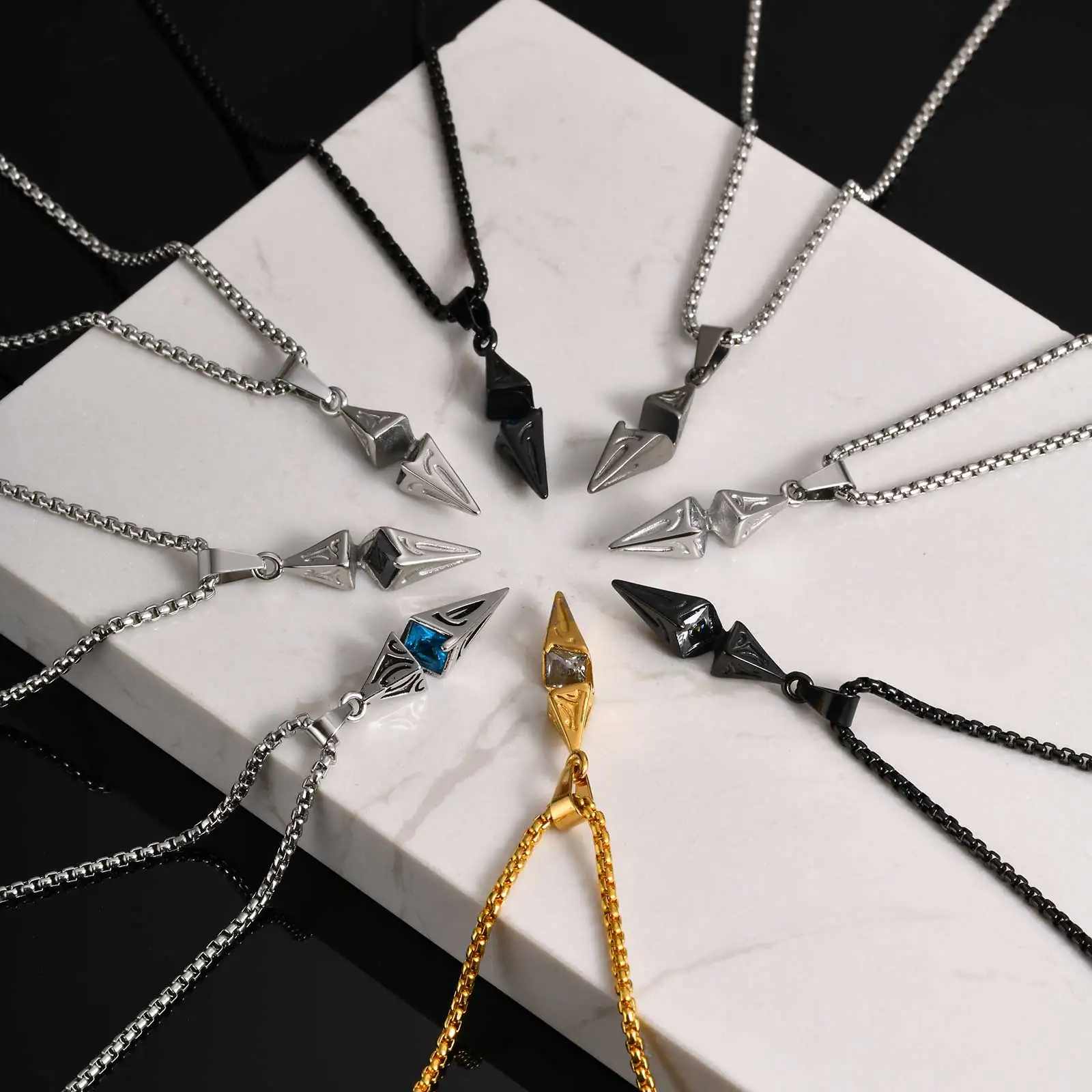 Stylish Blue Stone Necklaces for Men Women,Stainless Steel Geometric Pendant Collar,Valentine\'s Birthday Party Gift for Him