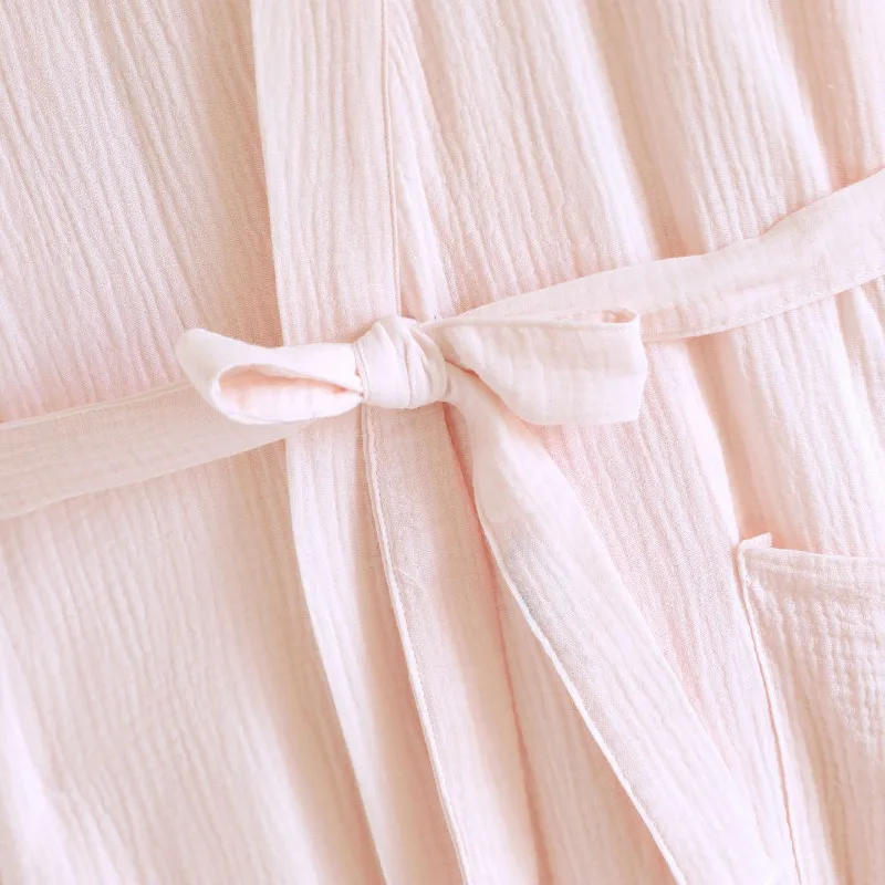 2025 New Spring and Autumn Couple Sleeping Robe 100% Cotton Crepe Bathrobe Large Solid Color Home Robe Robes for Women