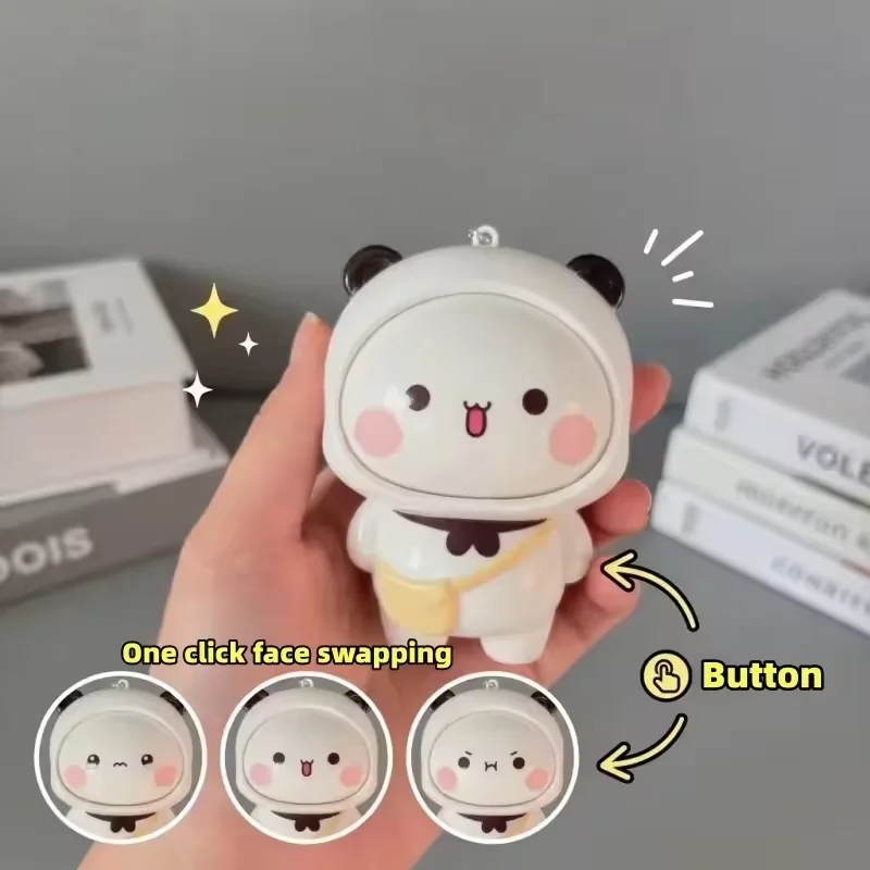 Funny Flip Face Panda Fidget Toy Keychain One Button Switch Expressions Kawaii Animal Stress Relief Pendant Backpack Decor Gift - view 3