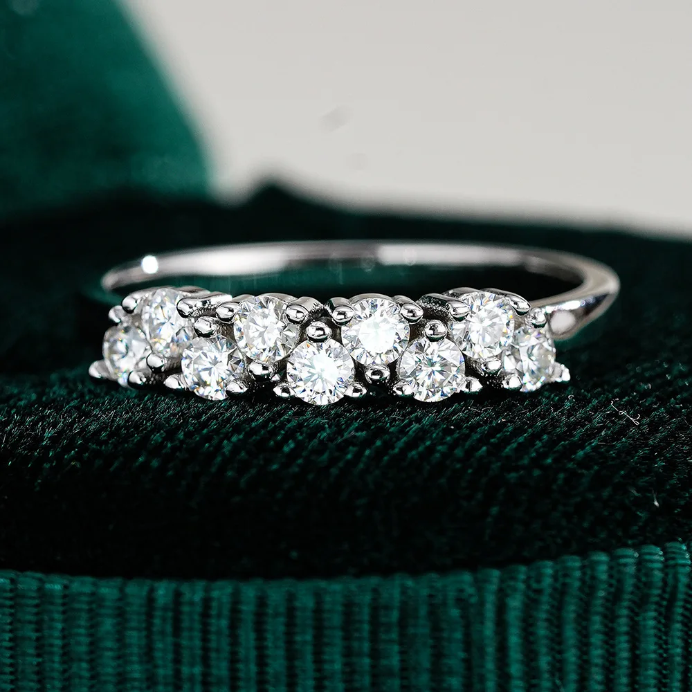 Lumira Platinum PT950 Hip-hop Asymmetric Moissanite Ring, Stacked Diamond-studded Rings Birthday Gift Fine Jewelry
