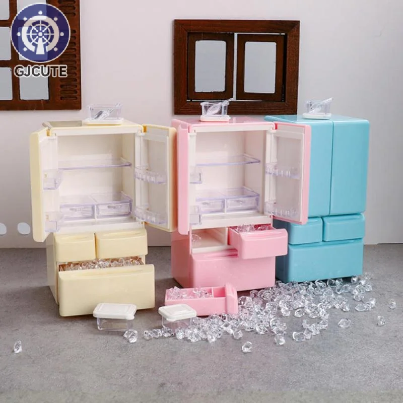 1 conjunto de comida em miniatura jogar cozinha cena bolso móveis modelo 1:12 playhouse brinquedos casa boneca dos desenhos animados mini geladeira