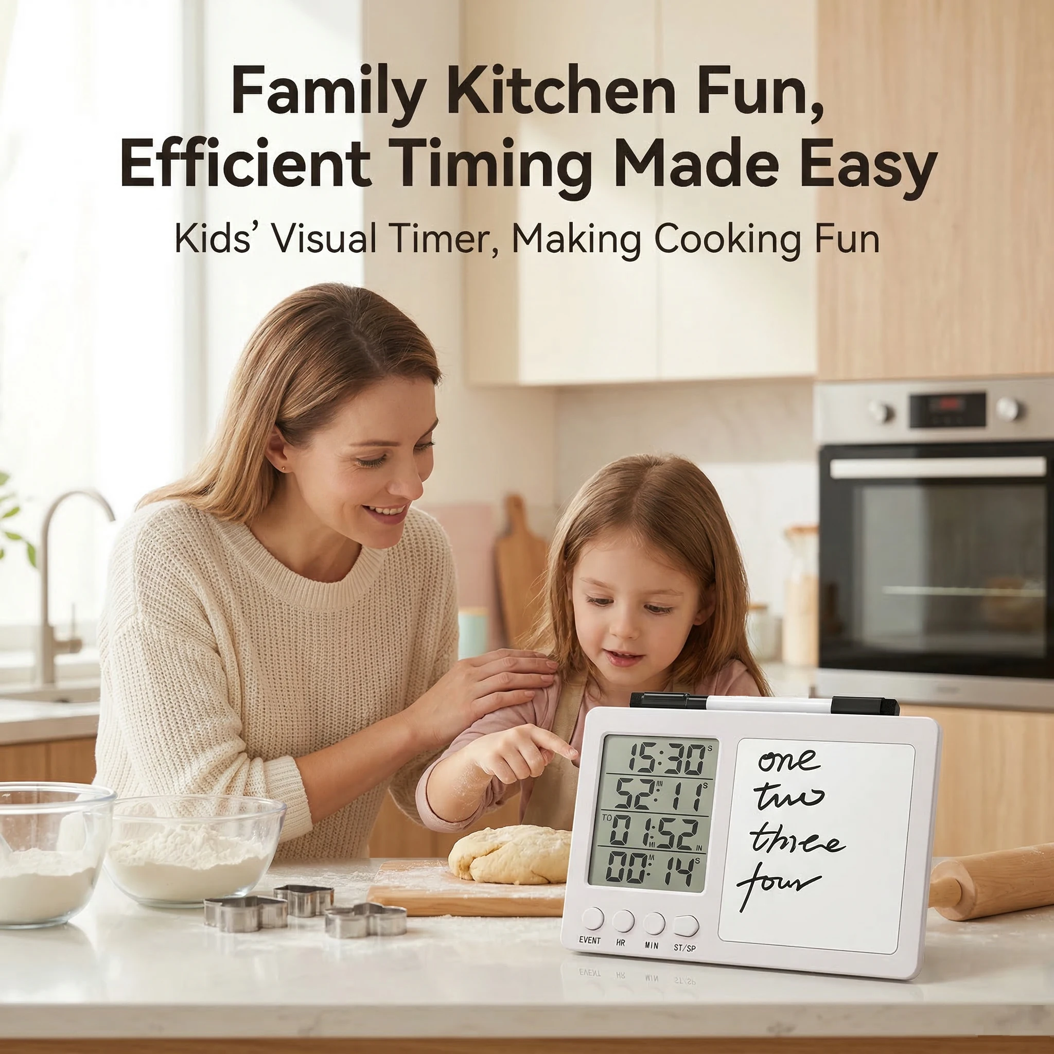 Digital Kitchen Timer Large LCD 4 Channel Digital Timer Kitchen Timer Count Down Up Timer tablets KT002(White button)