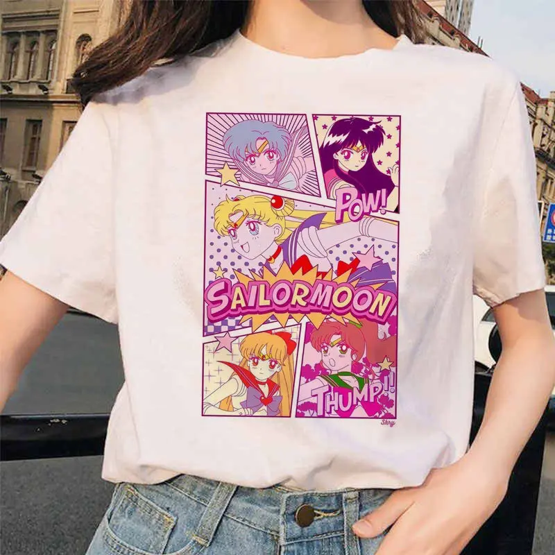 

Sailor Moon Anime Printed Cute Women's and Men's T-Shirt Y2k Tee Tops Cotton Tshirt Hip-pop Summer 2026 Retro White Clothing