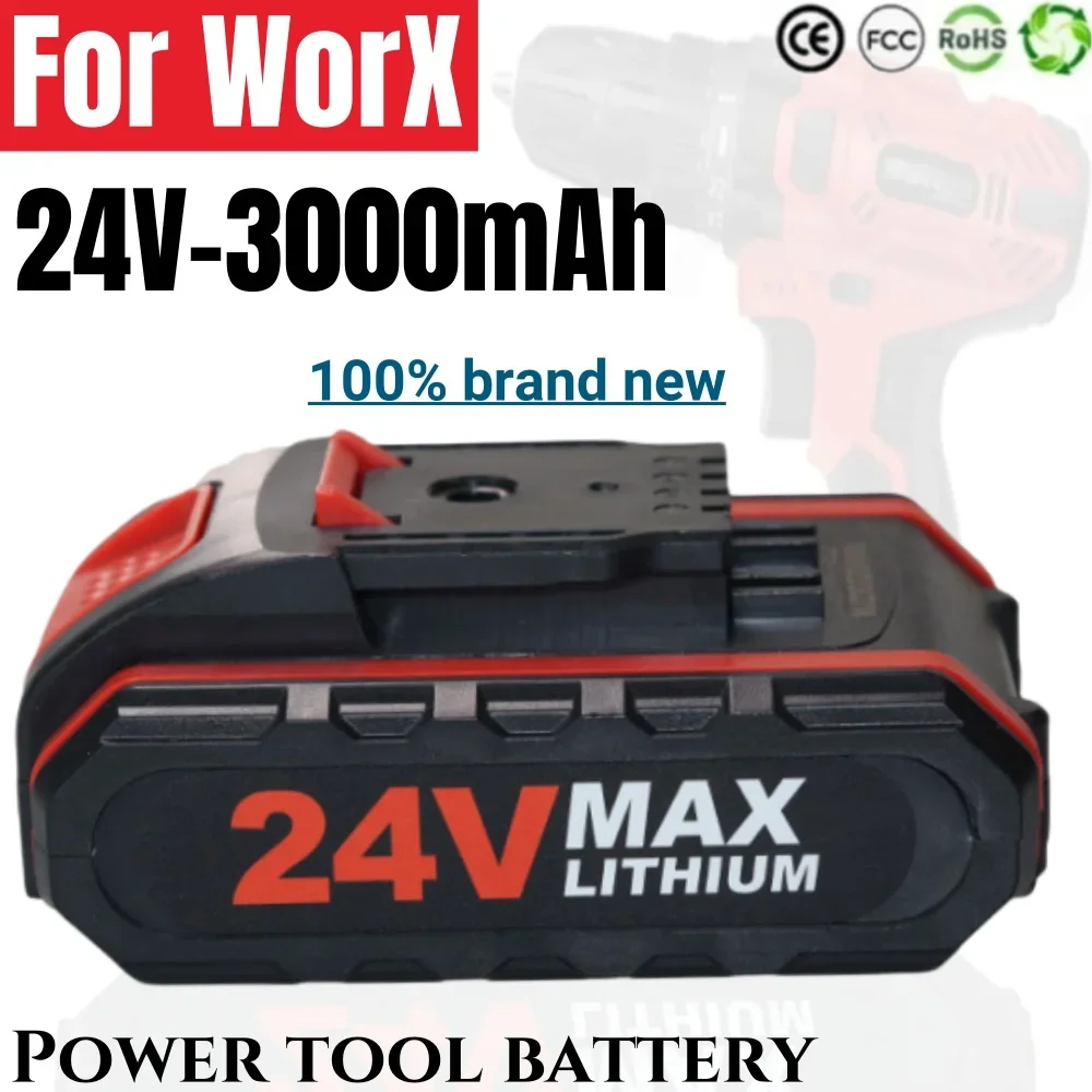 100% New 24V 3000mAh Lithium-ion Battery For WORX Rechargeable Cordless Impact Drill Battery Replace Electric Tool Battery