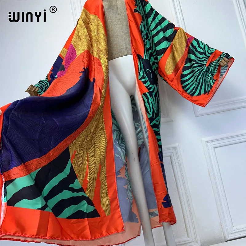 WINYI nowe Kimono letni narodowy nadruk wiatru sweter damski bluzka abaya dubaj luksusowa narzutka na plażę afrykańskie sukienki dla kobiety