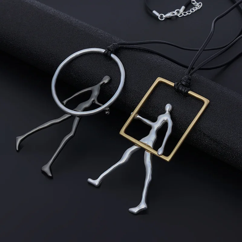 Vintage Geometric Suspension Collares Necklace Goth Walking Man Pendants Jewelry for Women 2022 Fashion Items