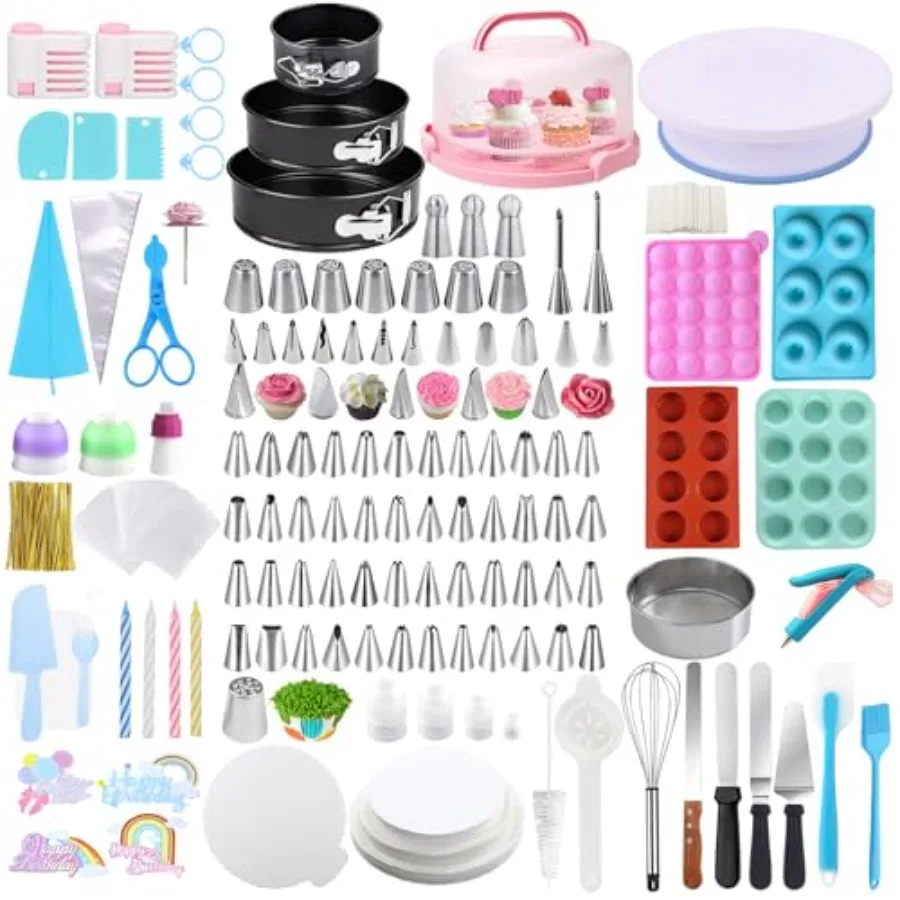 

Набор для украшения торта, набор для выпечки торта для взрослых, начинающих, профессионалов, набор трубок для глазури, 3 форма, 4 формы для торта