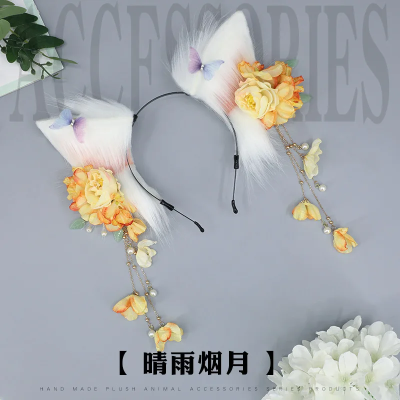 Flower Barrettes Bow Silk Flower Headdress Animal Ears Headband Plush Hair Accessories