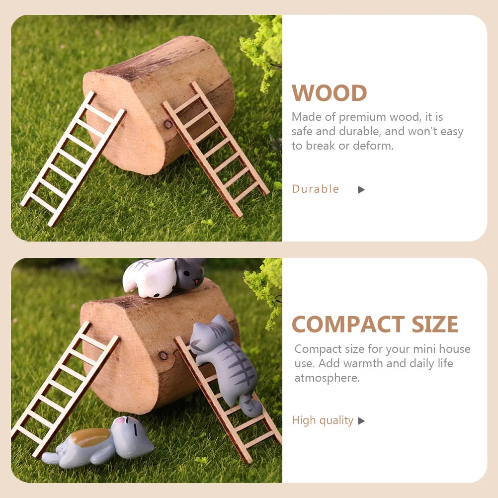 10 PCS Mini Ladder Simulation Layout Props for House Decor Landscape Model Photography Wooden Stairs