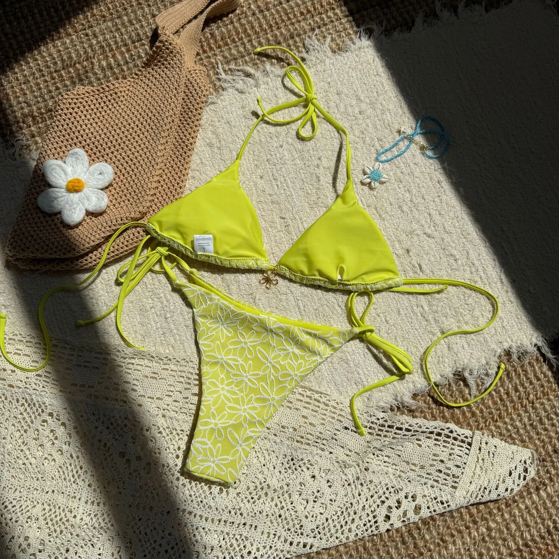 sexy flower pattern micro bikinis sets two pieces swimsuit halter tie thong swimsuit Swimwear Biquini conjunto de bikini tankini