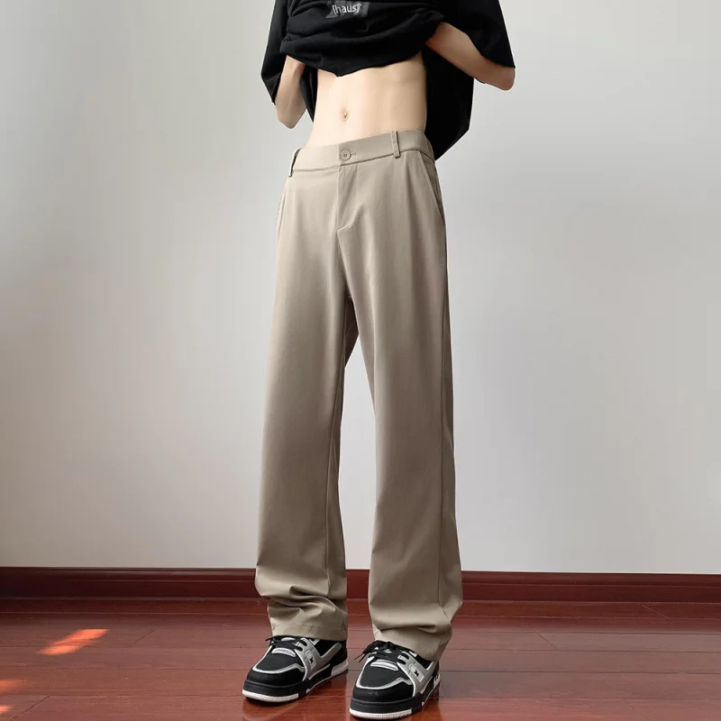 

【Mirrordust】2025American Style Slim Fit Flared Casual Pants Thin Korean Style Business Black Trousers