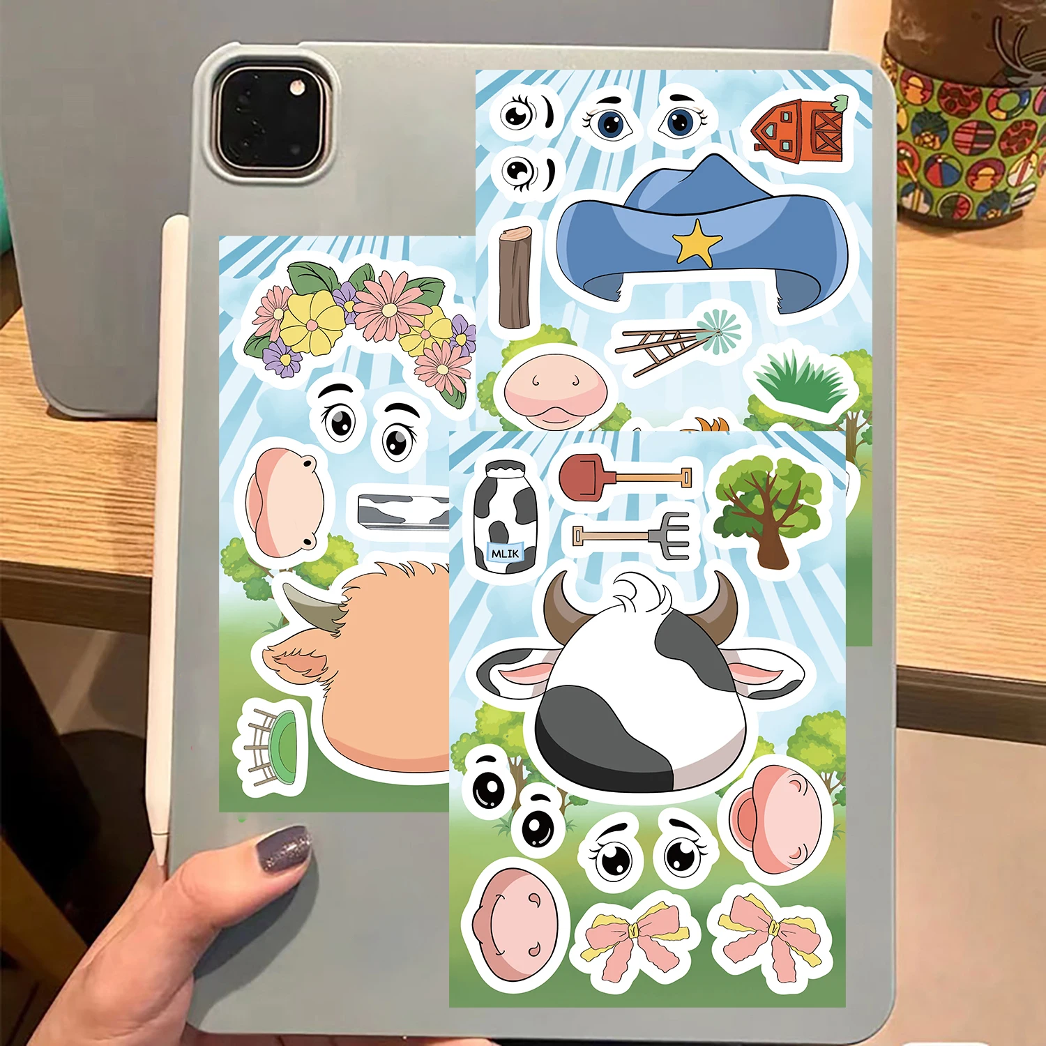 8PCS Cartoon Little Cow Face Changing Sticker Cartoon Graffiti Laptop Phone Skateboard Motorcycle Bicycle Stationery Sticker