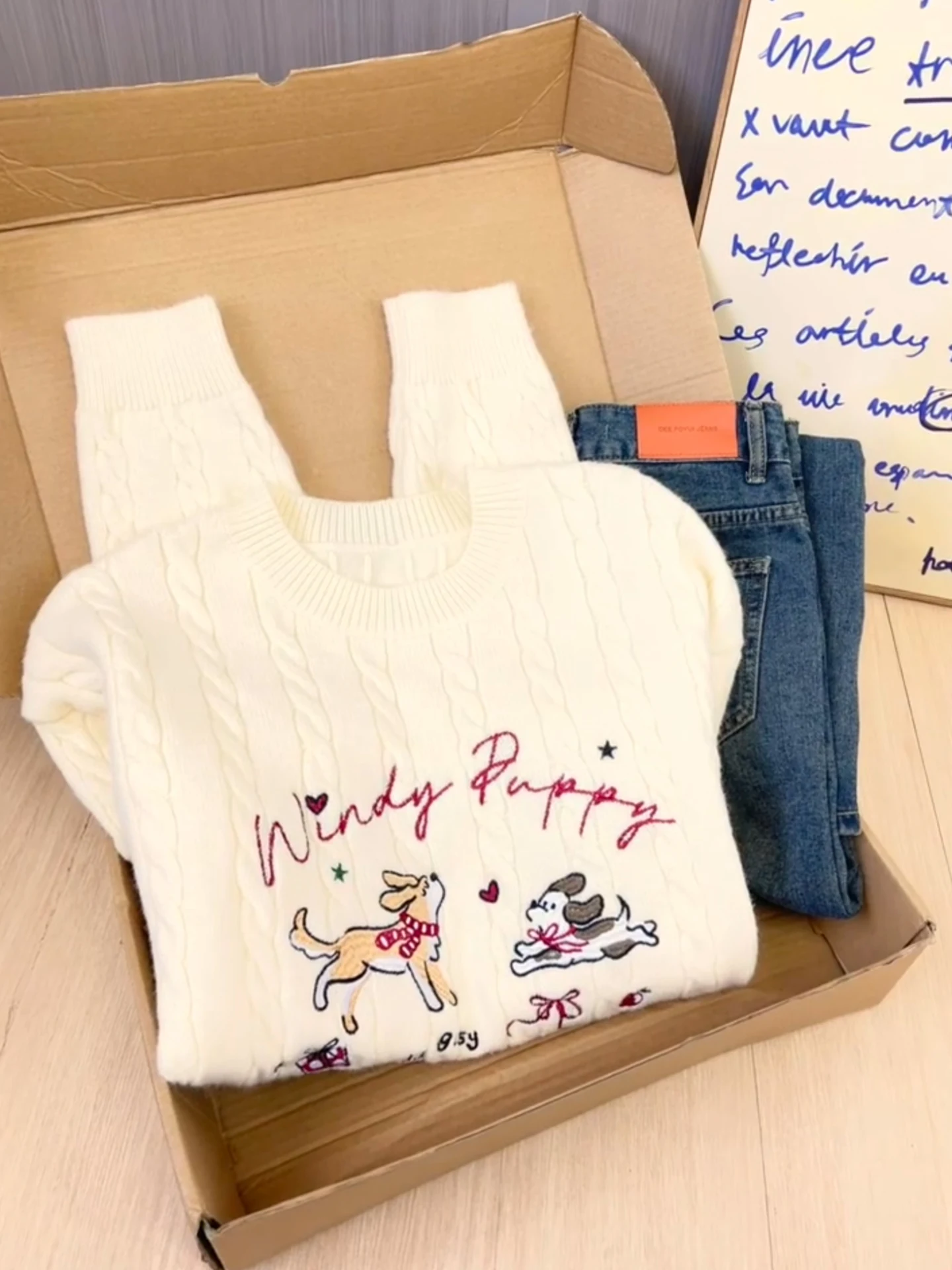 Sle coreano redondo Ne bonito desenho animado cachorro bordado trabalho pesado malhas feminino solto emagrecimento inverno nova chegada macio longo S...