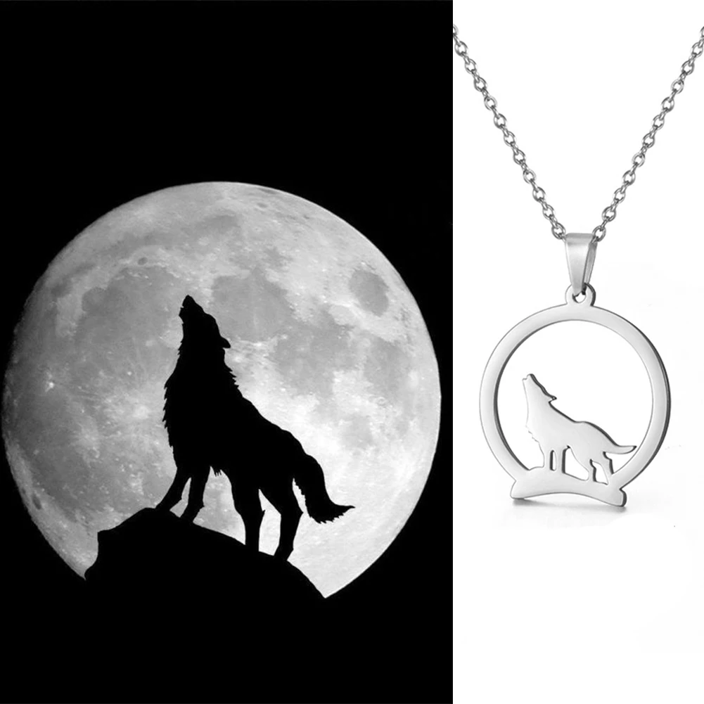 Unift Howling Wolf Pendant Necklace for Women Tibetan Wolf Patronus Amulet Charm Trendy Punk Stainless Steel Choker Jewelry Gift