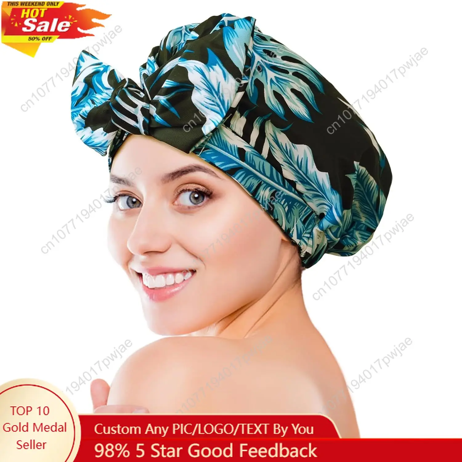 

Luxury Shower Cap for Women Shower Caps for Women Reusable Waterproof Hair Cap for Shower Large Adjustable Bowknot Bath Cap f