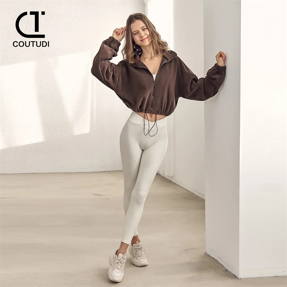 COUTUDI Long Sleeve Fleece Coat for Women, Warm Outerwear, Outerwear in Short Clothes, Female Jacket, Fashion, Autumn, Winter