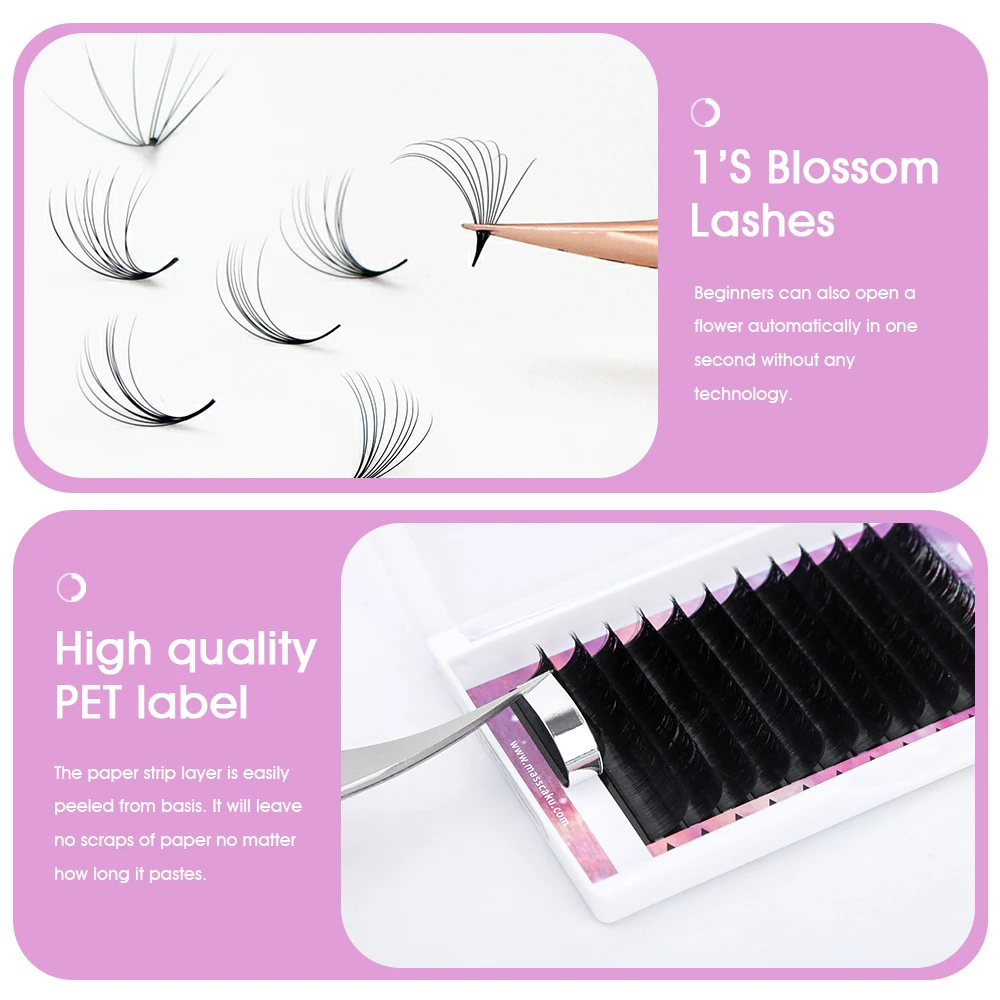 High Quality Easy Fanning False Eyelashes Extension Beautiful 1 Seccond Blooming Lashes Natural Ribbon Automatic Flowering Lash