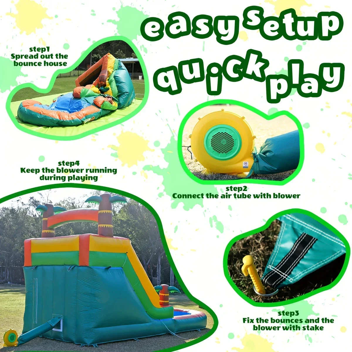 Inflatable Water Slide with Big Pool - 100% Commercial PVC  Wet Dry Use Water Double Slide Bubble Ball Pit For Kids Adult  Party