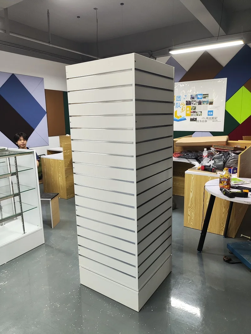 Custom.HIKUYA MDF Slatwall Display Stand Rotatable Slatwall Display - Warna Hitam