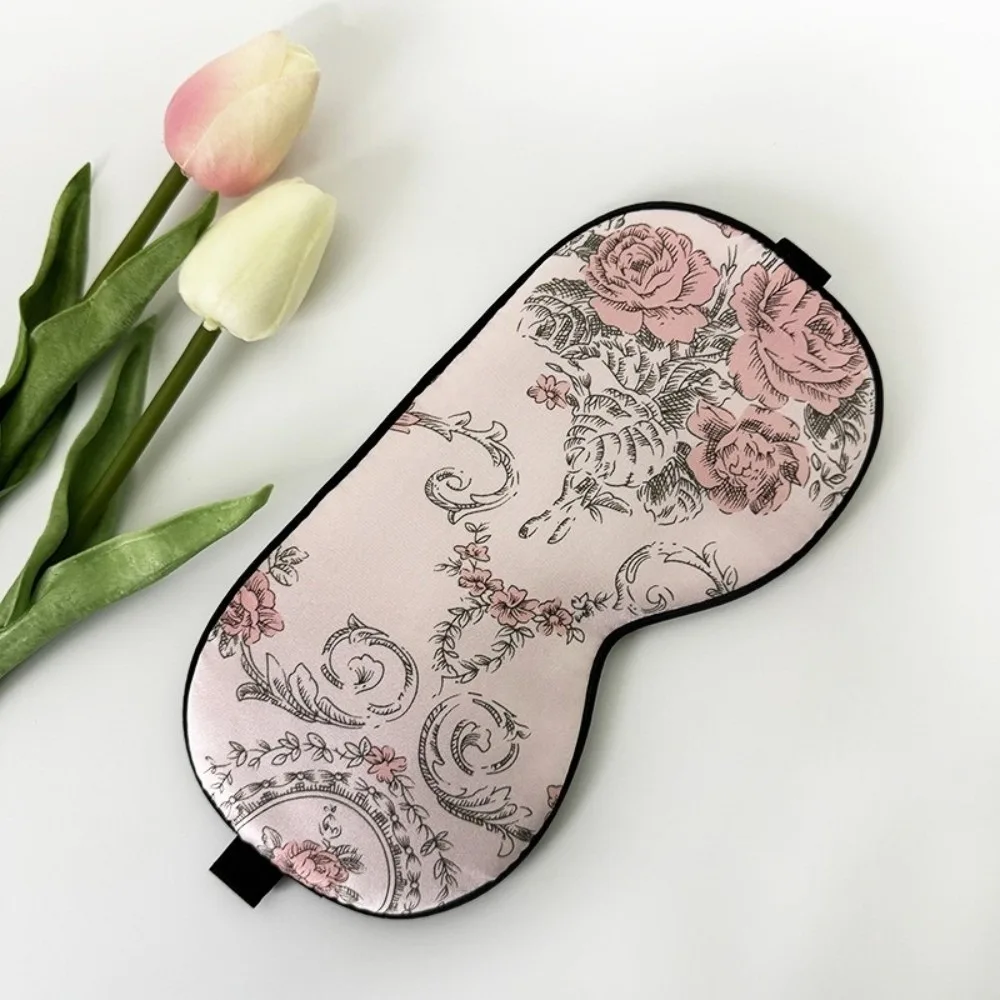 Soft Portable Silk Sleep Mask Floral Pattern Pure Silk Travel Blindfold Adjustable Strap Night Eyepatch Night Sleep Relax Aid