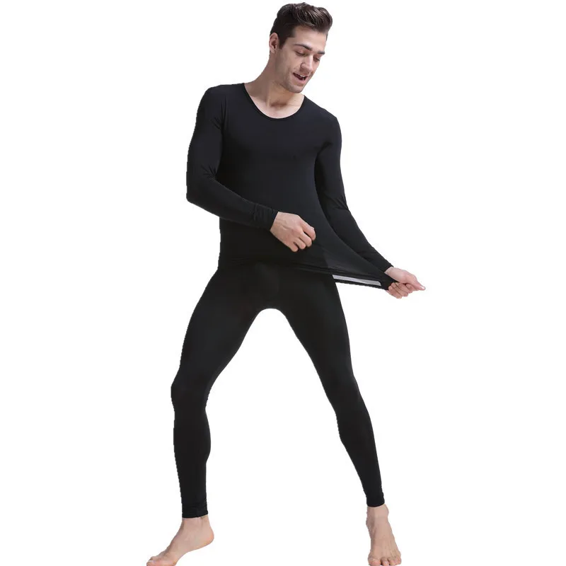 Conjunto de ropa interior térmica a la moda para hombre, ropa de dormir elástica de seda helada de secado rápido para el hogar, pijama de manga larga transparente fino suave