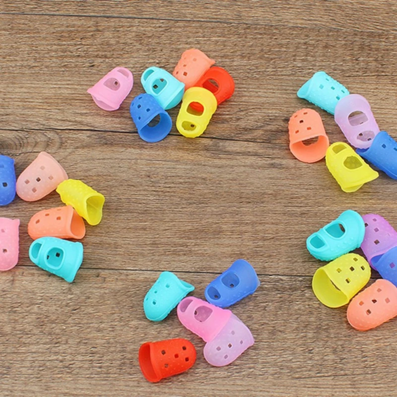 5Pcs Colorful Silicone Thimbles Hollowed Out Breathable Playing Guitar Protective Finger Sleeve DIY Crafts Sewing Tool Supplies