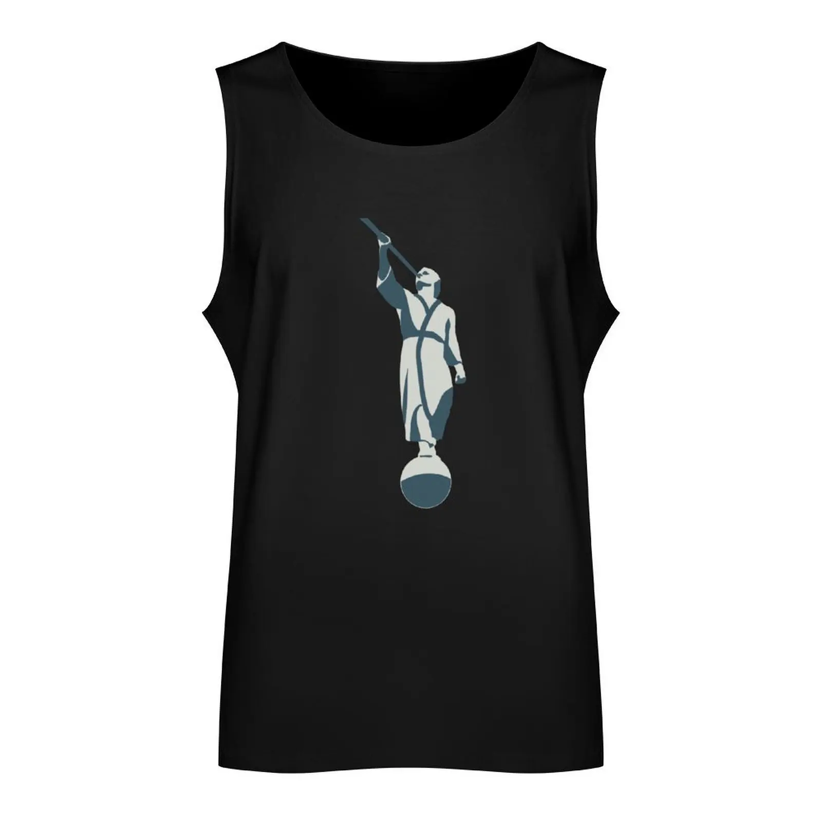 Angel Moroni LDS Temple Statue Blue Tank Top cotton t-shirts man bodybuilding for men